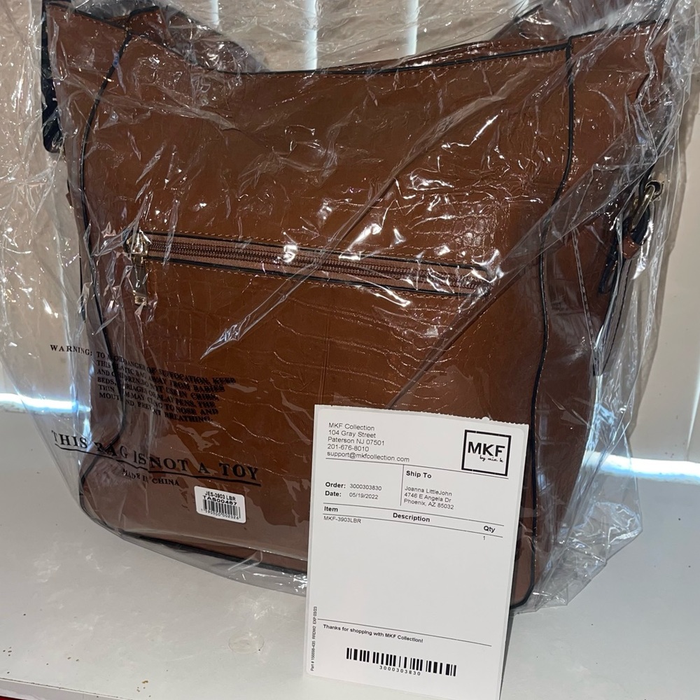 New MFK Collection By Mia K - Oday Hobo Vegan Leather Light Brown With Chain Bag - Picture 14 of 15
